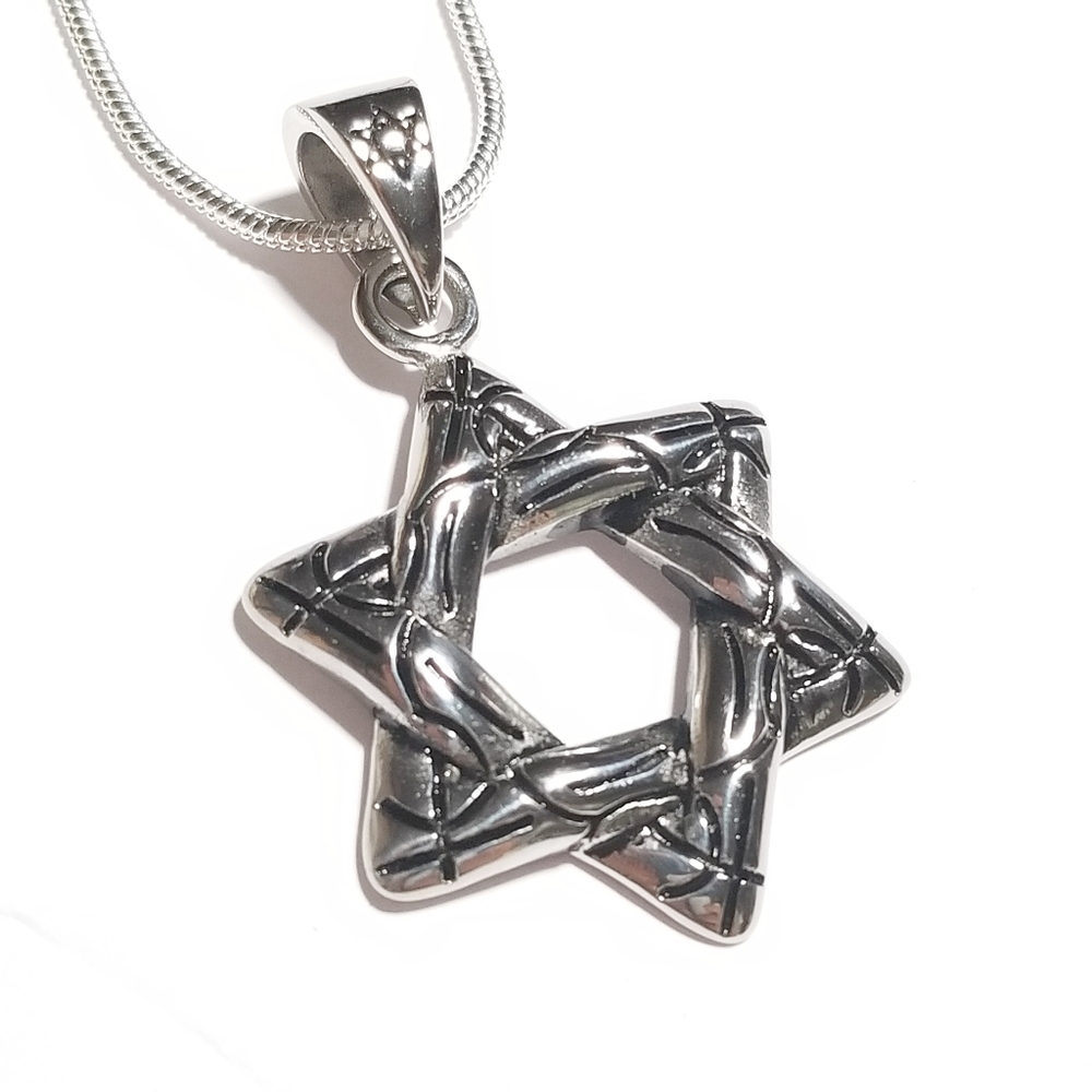 Stainless Steel Wire Pattern Star of David Pendant